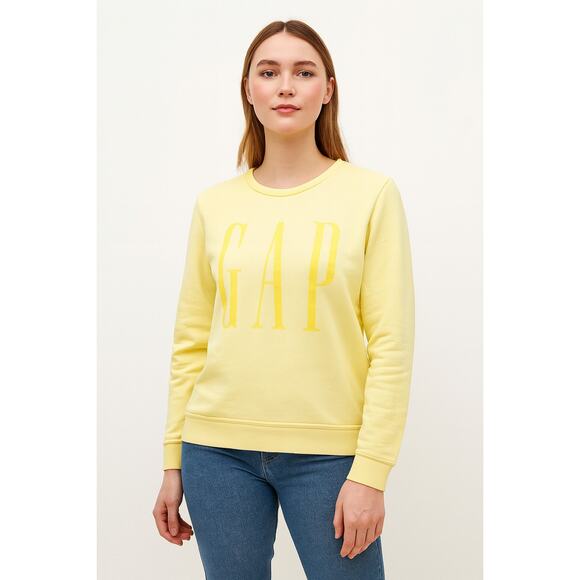 GAP Women’s Medium Yellow Logo Sweatshirt Classic Crew Pullover - Picture 1 of 5
